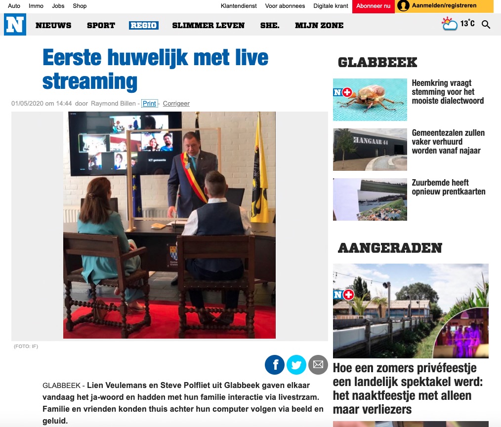 Gemeinde Glabbeek (Bel) überträgt Ehe über ZOOM durch FOXX AV